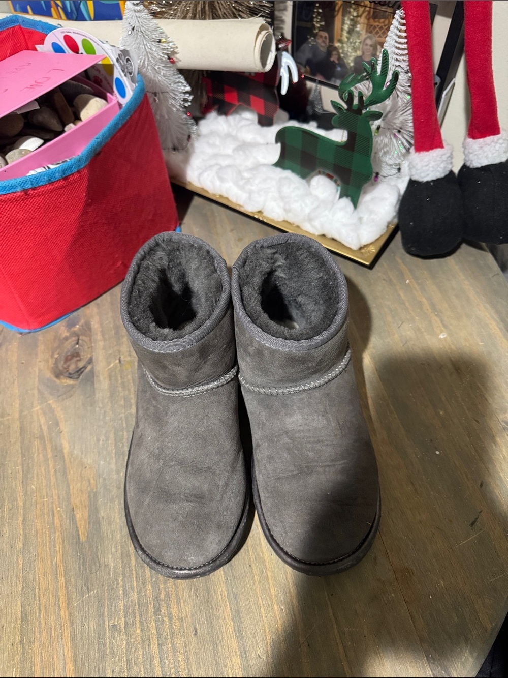 UGG Kids Charcoal Gray Suede Shearling Ankle Boots